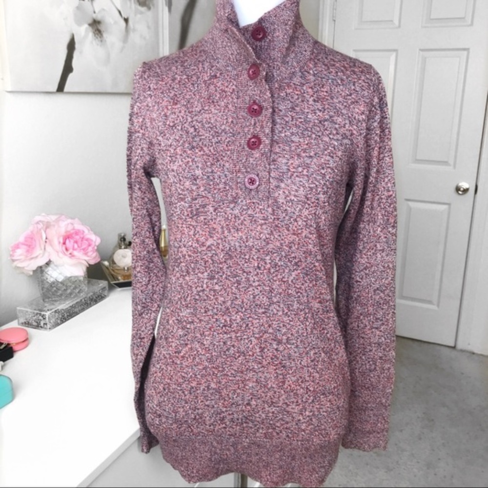 Eddie Bauer Mock Neck Pullover Sweater Women’s XS Purple Marbled Button